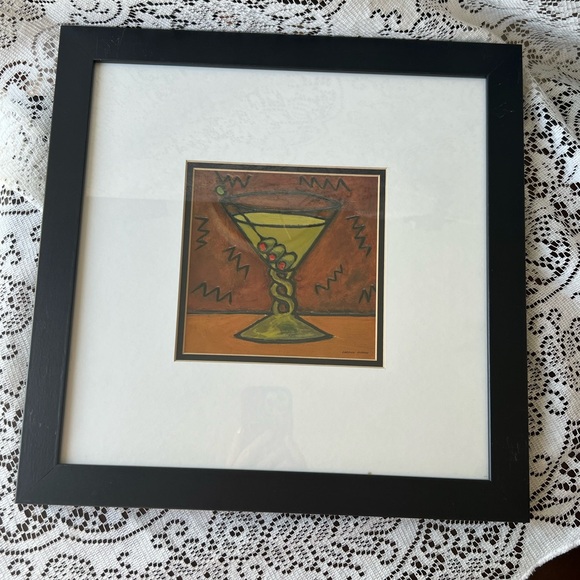 Other - Martini glass print by Carolyn Oltman matted and framed art 11 by 11 inches